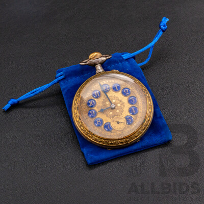 Antique 63mm Goliath Open Face Pocket Watch, Gunmetal & Gilt