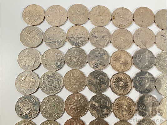 One Hundred Australian Commemorative Fifty Cent Coins Including 2000 Millennium, 1982 Commonwealth Games, 1998 Flinders/Bass, 1977 Jubilee, 1995 Sir Weary Dunlop
