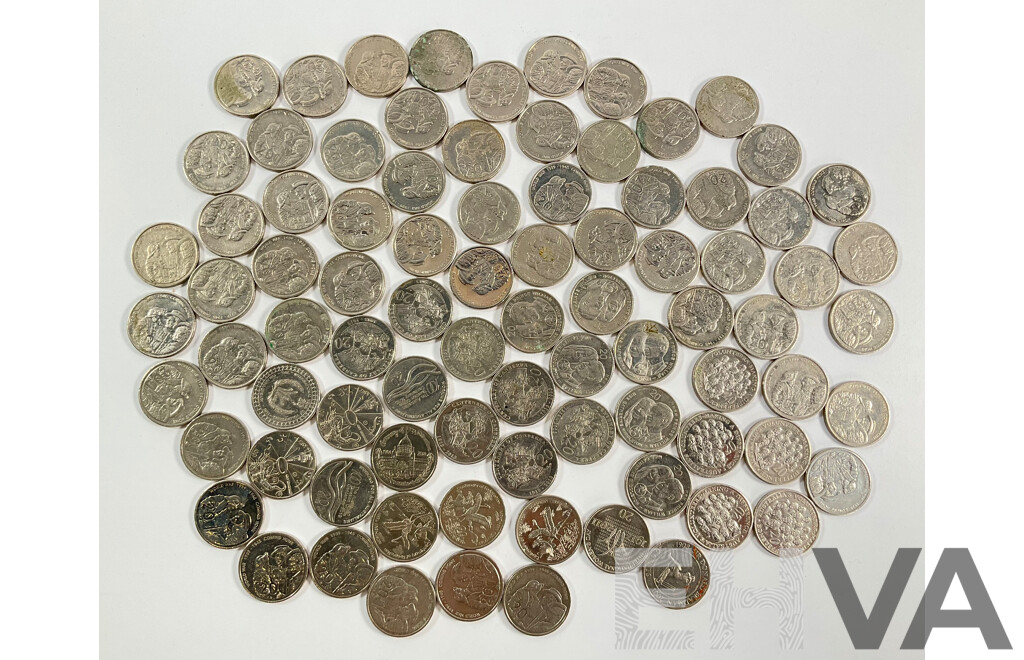 Collection of Australian Commemorative Twenty Cent Coins Including Sixty Two 2005 WW2 Coming Home, Seven 2013 Canberra Centenary, Six 2011 Prince William Wedding, Five 2003 Volunteers...........