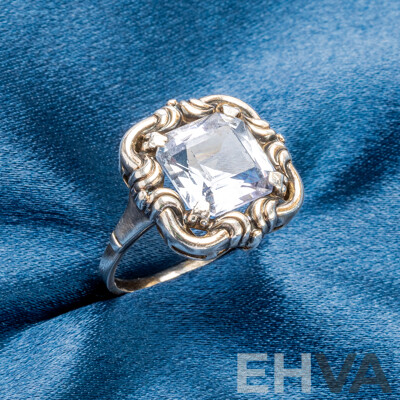 935 Silver Ring with Princess Cut Topaz - Size O