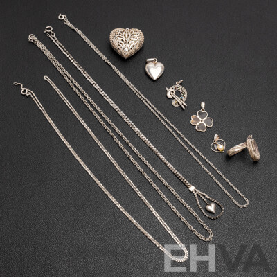 925 Sterling Silver Assorted Chains, Pendants and Earrings. Lot of 10 - 46.65gms