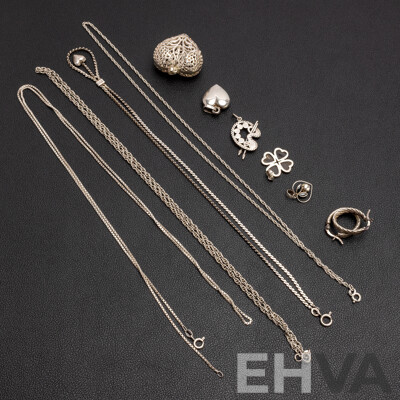 925 Sterling Silver Assorted Chains, Pendants and Earrings. Lot of 10 - 46.65gms