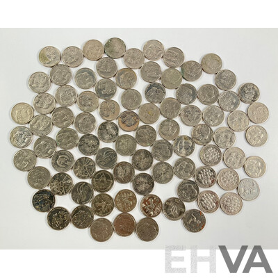 Collection of Australian Commemorative Twenty Cent Coins Including Sixty Two 2005 WW2 Coming Home, Seven 2013 Canberra Centenary, Six 2011 Prince William Wedding, Five 2003 Volunteers...........