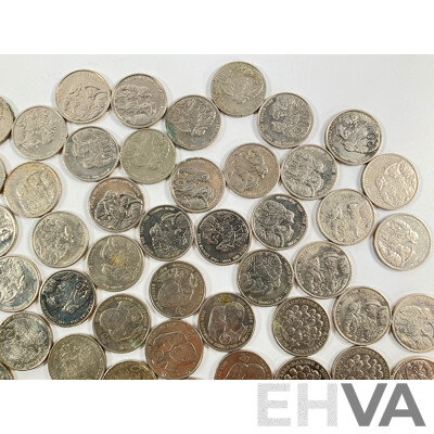 Collection of Australian Commemorative Twenty Cent Coins Including Sixty Two 2005 WW2 Coming Home, Seven 2013 Canberra Centenary, Six 2011 Prince William Wedding, Five 2003 Volunteers...........