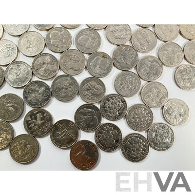 Collection of Australian Commemorative Twenty Cent Coins Including Sixty Two 2005 WW2 Coming Home, Seven 2013 Canberra Centenary, Six 2011 Prince William Wedding, Five 2003 Volunteers...........