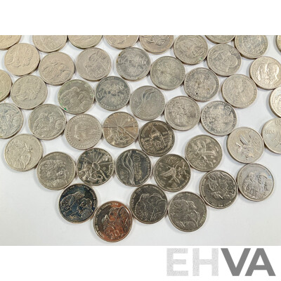 Collection of Australian Commemorative Twenty Cent Coins Including Sixty Two 2005 WW2 Coming Home, Seven 2013 Canberra Centenary, Six 2011 Prince William Wedding, Five 2003 Volunteers...........