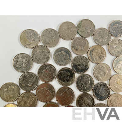 Collection of Australian Commemorative Twenty Cent Coins Including Sixty Two 2005 WW2 Coming Home, Seven 2013 Canberra Centenary, Six 2011 Prince William Wedding, Five 2003 Volunteers...........