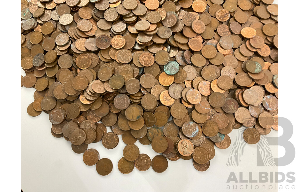 Collection of Australian Two Cent Coins, Examples Spanning 1966 to 1989 - Approximately 9.7 Kilograms