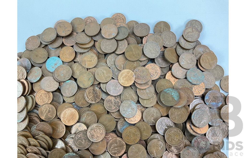 Collection of Australian Two Cent Coins, Examples Spanning 1966 to 1989 - Approximately 9.7 Kilograms