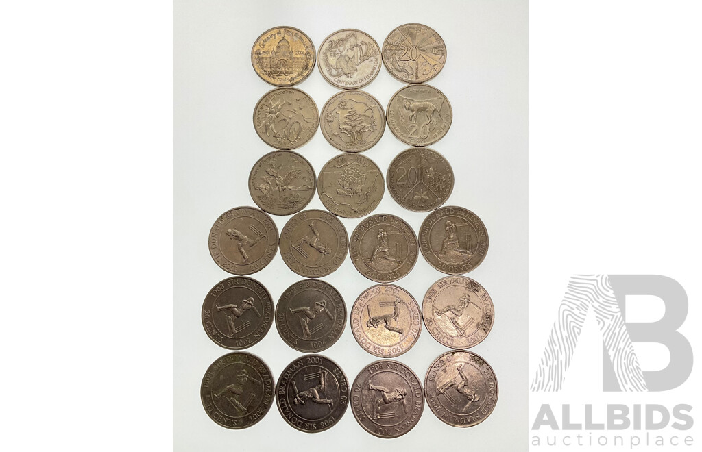 Australian 2001 Twenty Cent Federation Coin Set with Twelve 2001 Twenty Cent Coins, Donald Bradman