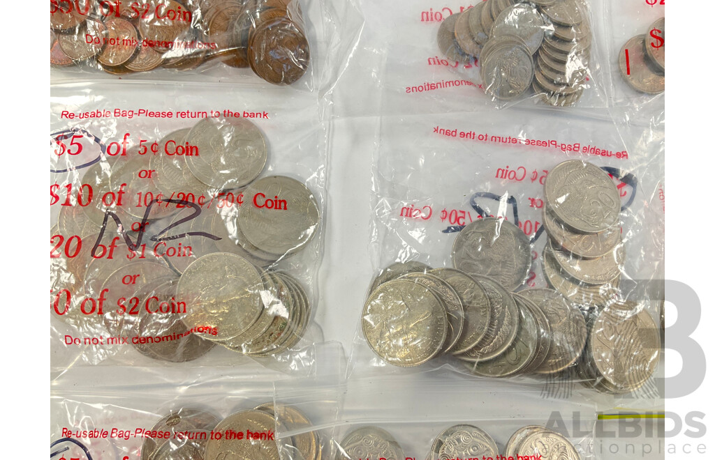 Collection of New Zealand Coins Including One Cents, Two Cents, Five Cents, Ten Cents, Twenty Cents, One Dollars, Shilling, Sixpence Penny, Half Penny - Approximately 2.5 Kilograms