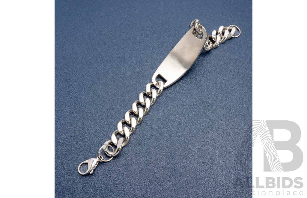 Stainless Steel Medical Style Heavy Curb Bracelet. Length - 22cms