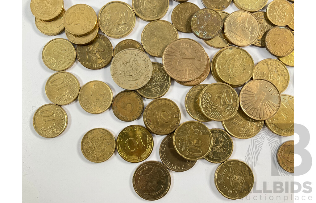 Collection of International Coins Including Euro, Germany, Greece