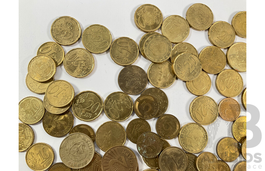 Collection of International Coins Including Euro, Germany, Greece