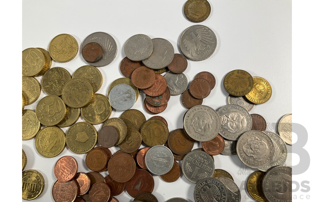 Collection of International Coins Including Euro, Germany, Greece