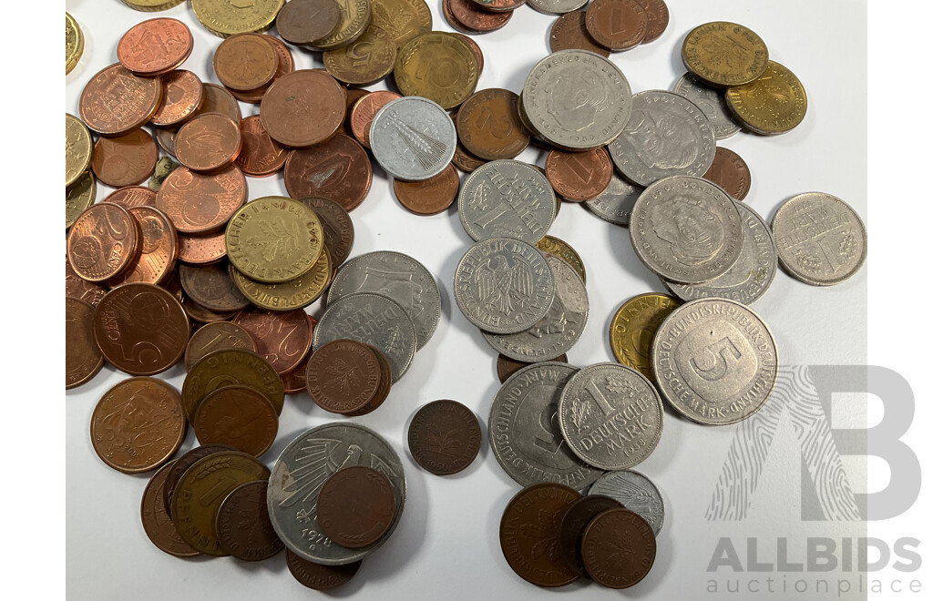 Collection of International Coins Including Euro, Germany, Greece