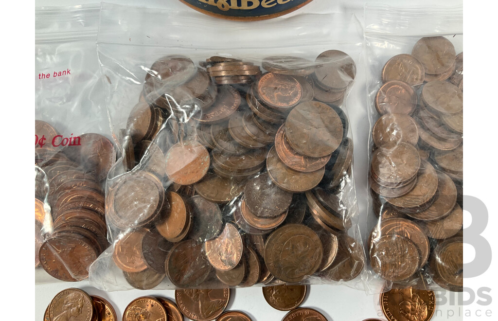 Collection of Australian One and Two Cent Coins, Examples Spanning 1966 to 1989, with IMB Beehive Money Box - Approximately 4.2 Kilograms