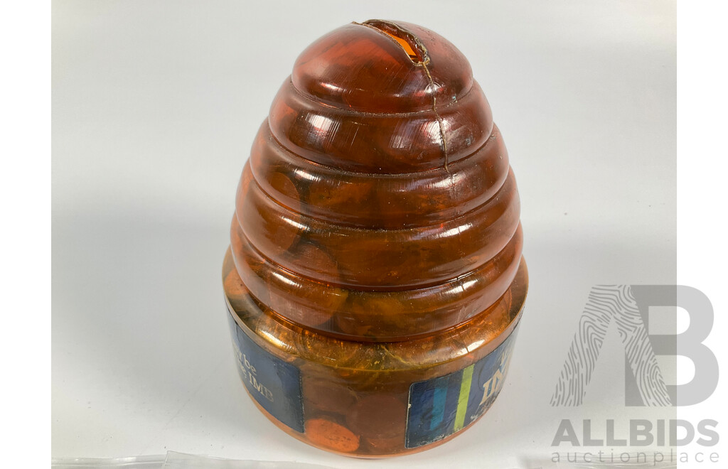 Collection of Australian One and Two Cent Coins, Examples Spanning 1966 to 1989, with IMB Beehive Money Box - Approximately 4.2 Kilograms