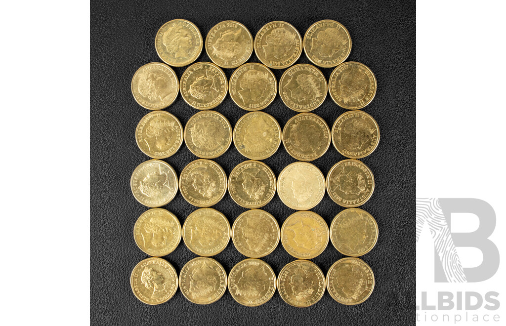 Twenty Nine Australian Commemorative Two Dollar Coins Including Seven 2012 Remembrance, 2019 Mr Squiggle, 2017 Possum Magic, 2018, 2022 Commonwealth Games, 2016, 2020 Olympics/Paralympics