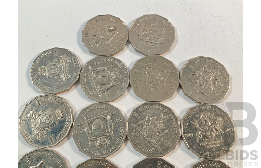 Two Australian 2001 Fifty Cent Coin Federation Sets