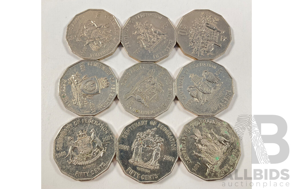 Australian 2001 Fifty Cent Coin Federation Set, Lacking Western Australia