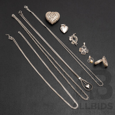 925 Sterling Silver Assorted Chains, Pendants and Earrings. Lot of 10 - 46.65gms