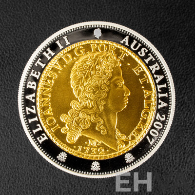 Australian RAM 2007 Silver/Selectively Gold Plated One Dollar Coin, 1732 Portuguese One Johanna Reproduction .999
