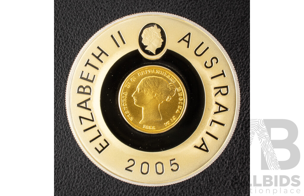 Australian RAM 2005 Silver Proof Gold Plated One Dollar/ 1855 Half Sovereign Sydney Mint Subscription Coin .999