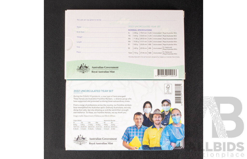 Australian RAM 2022 Six UNC Coin Set, Australia's Frontline Workers and 2023 Baby Coins UNC Set