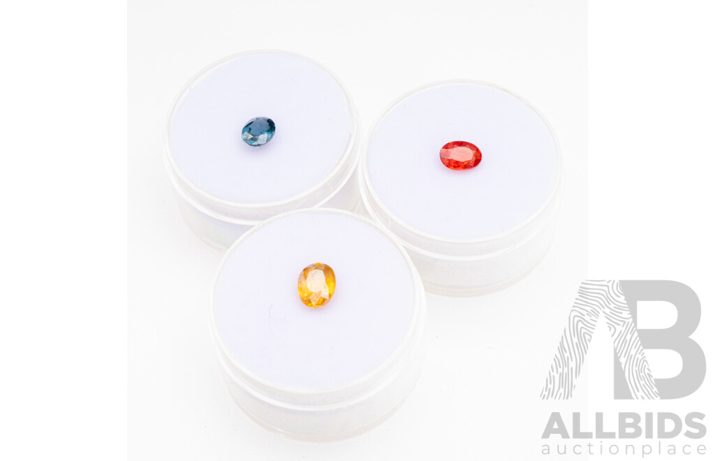 Oval Orange and Yellow Sapphires, Oval Blue Spinel - Lot of 3
