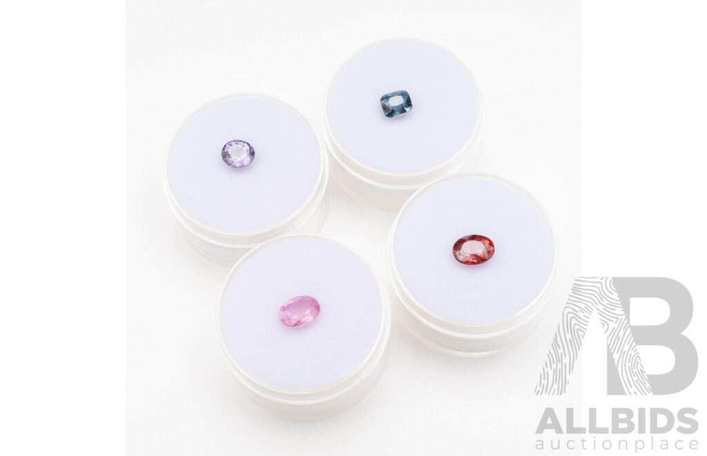 Pink, Orange, Grey/Blue, Lavender Spinels - Lot of 4