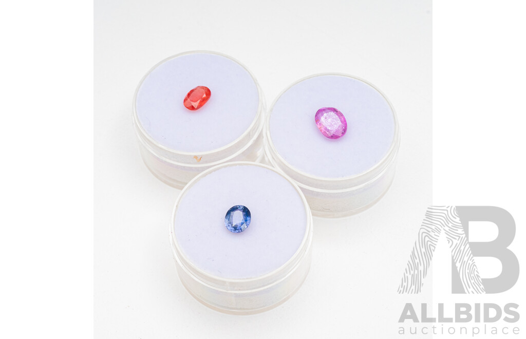 Orange, Pink and Blue Oval Sapphires - Lot of 3
