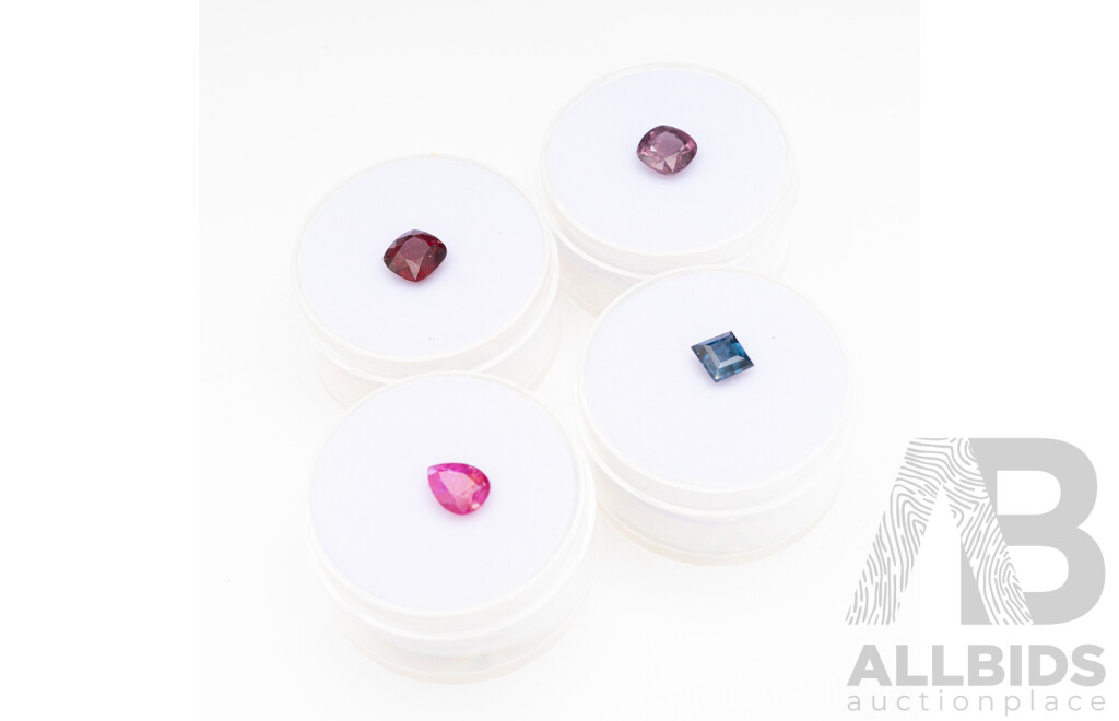 Pink Ruby and Red, Blue and Lavender Spinel - Lot of 4