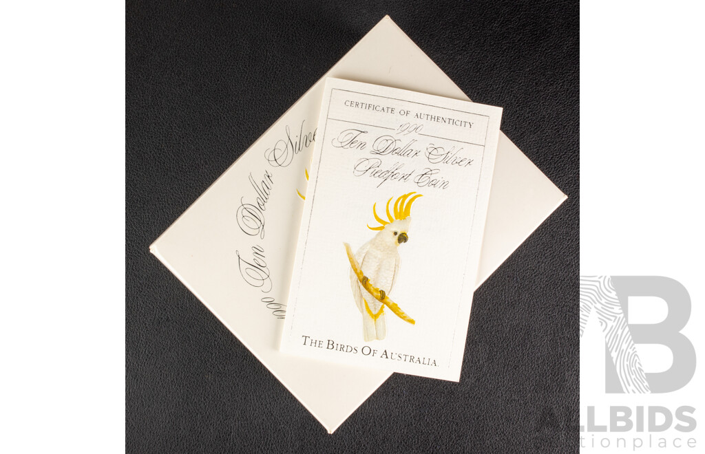 Australian RAM 1990 Silver Piedfort Ten Dollar Coin, Birds of Australia, Cockatoo .925