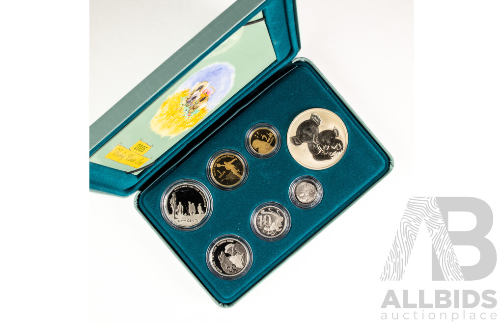 Australian RAM 2005 Six Proof Coins, Baby Coin Set with WW2 Commemorative One Dollar, Fifty Cent, Twenty Cent
