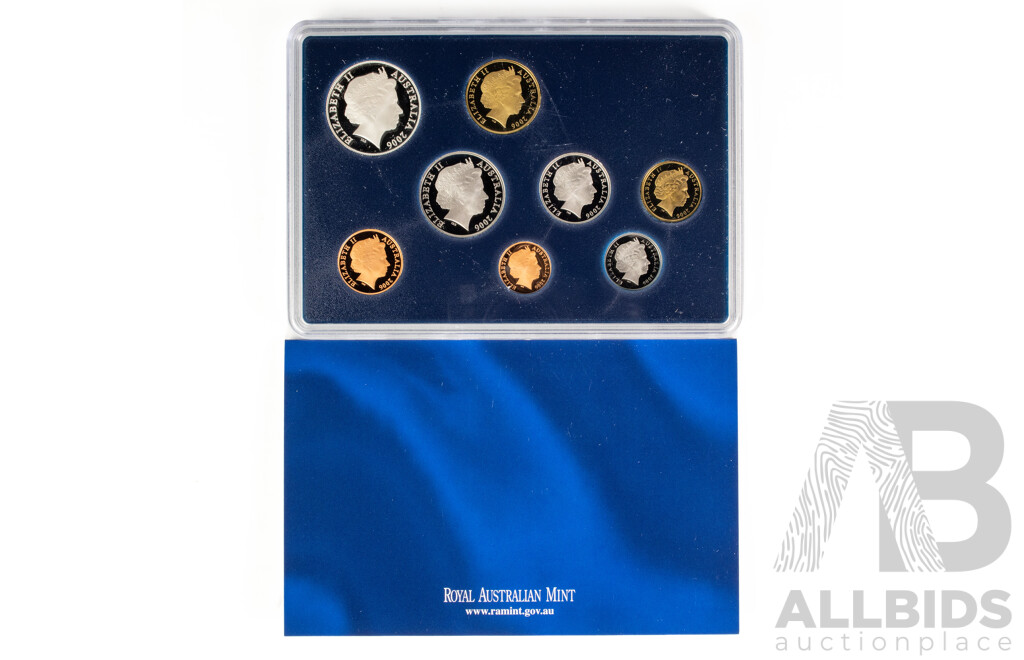 Australian RAM 2006 Eight Proof Coin Set, Forty Years of Decimal Currency Including Round Silver Fifty Cent Coin .800