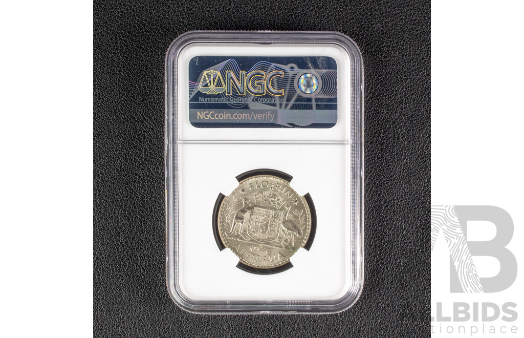 Australian 1946 Silver Florin, Graded NGC MS 64
