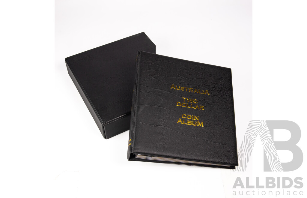 Australian Renniks Two Dollar Coin Album Containing Fifty Nine Coins Including 2013 QE2 Coronation, 2018 Armistice, 2016 Olympics Set, 2019 Police Remembrance 2020 Firefighters 2021 Ambulance Service................