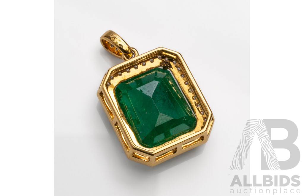 14ct Yellow Gold Emerald and Diamond Pendant with Valuation - 2.92gms