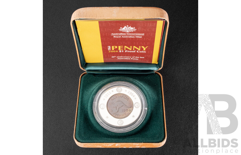 Australian RAM 2004 One Dollar Proof Coin, 40th Anniversary of the 1964 Penny .999