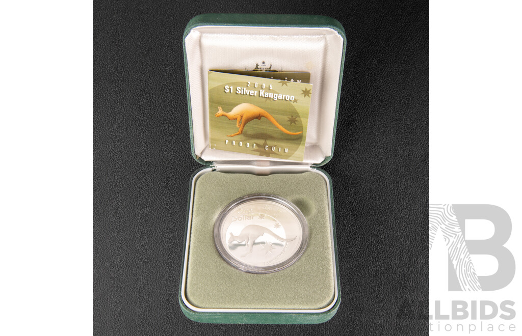 Australian RAM 2005 Silver One Dollar Proof Coin, Silver Kangaroo .999