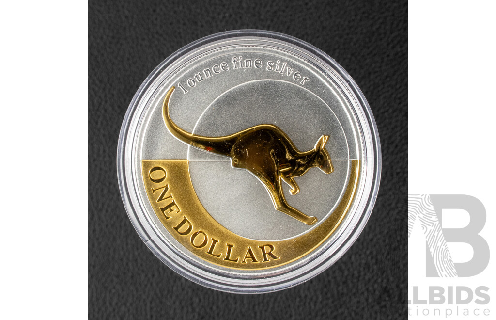 Australian RAM 2004 Silver One Dollar Selectively Gold Plated Coin, Silver Kangaroo .999