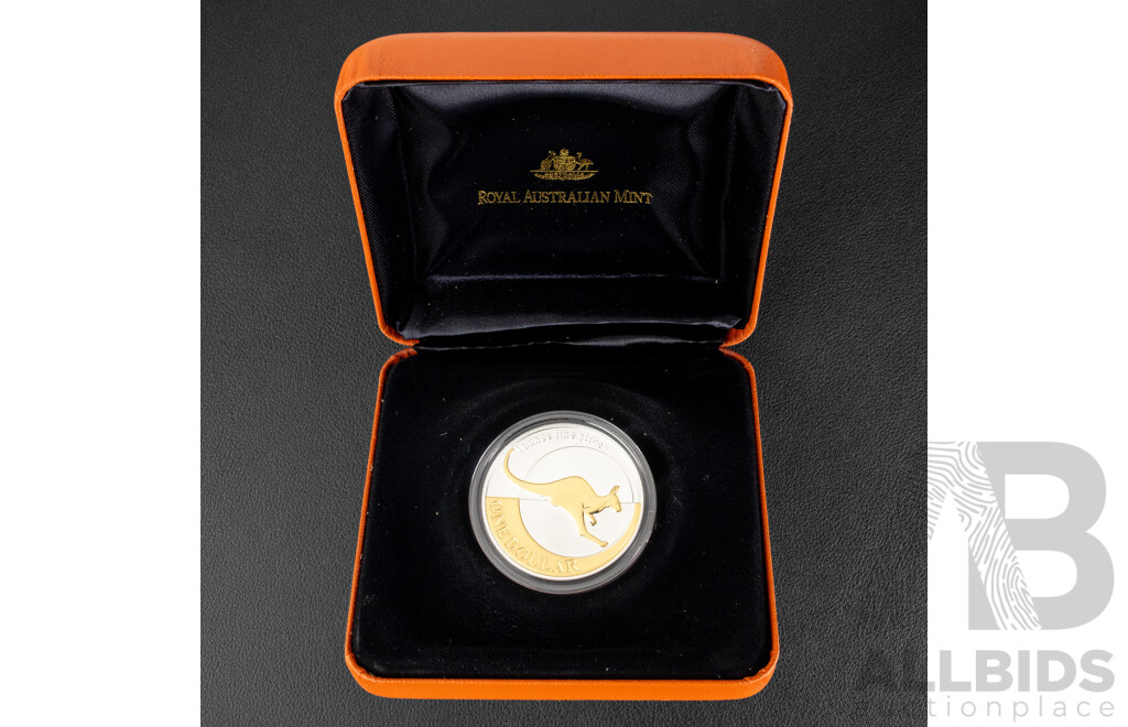 Australian RAM 2004 Silver One Dollar Selectively Gold Plated Coin, Silver Kangaroo .999