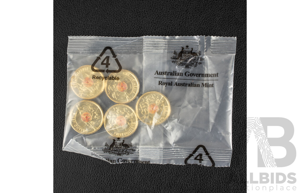 Five Australian RAM 2020 UNC Commemorative Two Dollar Coins, Firefighters