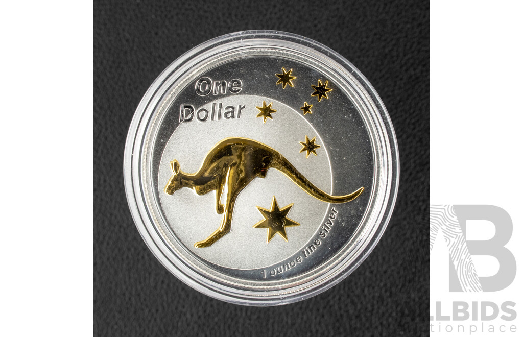 Australian RAM 2005 Silver One Dollar Proof Selectively Gold Plated Coin, Silver Kangaroo .999