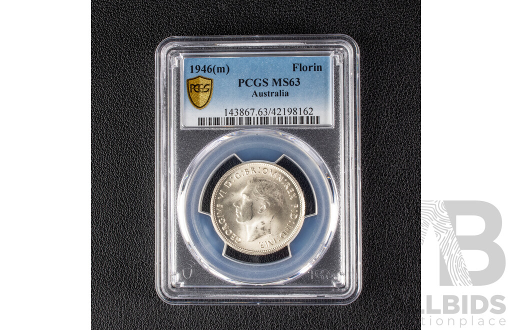 Australian KGVI 1946 Silver Florin, PCGS MS63