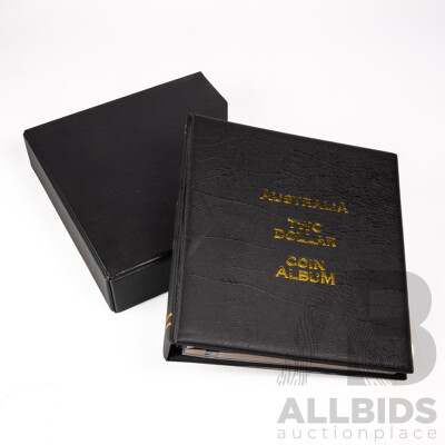 Australian Renniks Two Dollar Coin Album Containing Fifty Nine Coins Including 2013 QE2 Coronation, 2018 Armistice, 2016 Olympics Set, 2019 Police Remembrance 2020 Firefighters 2021 Ambulance Service................