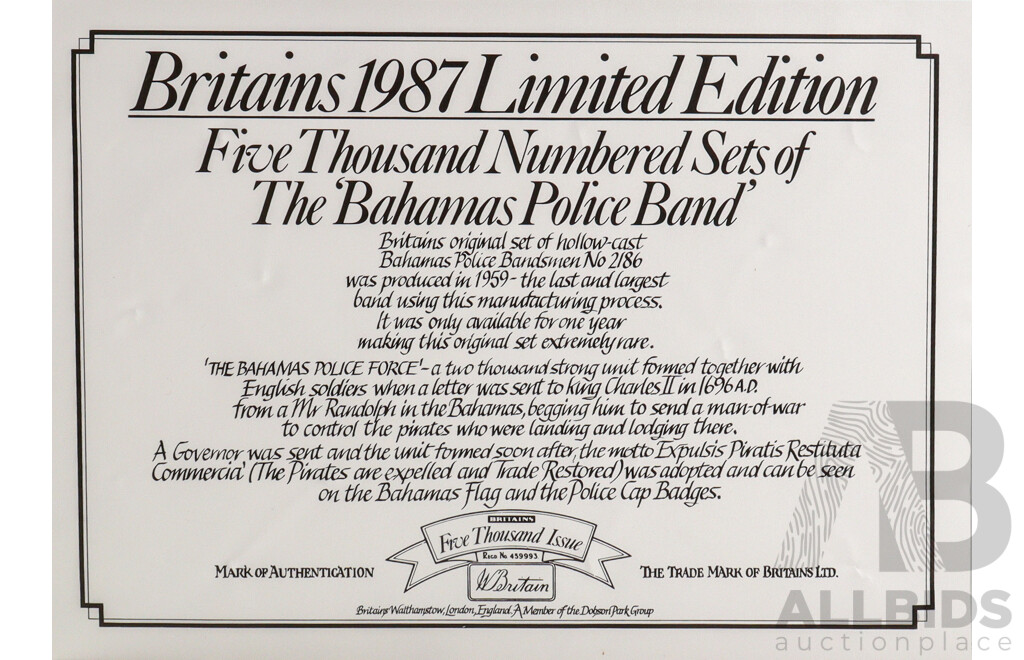Vintage Britains Cast Metal Limited Edition Collector's Models, The Bahamas Police Band, Made in England - 1:32 Scale