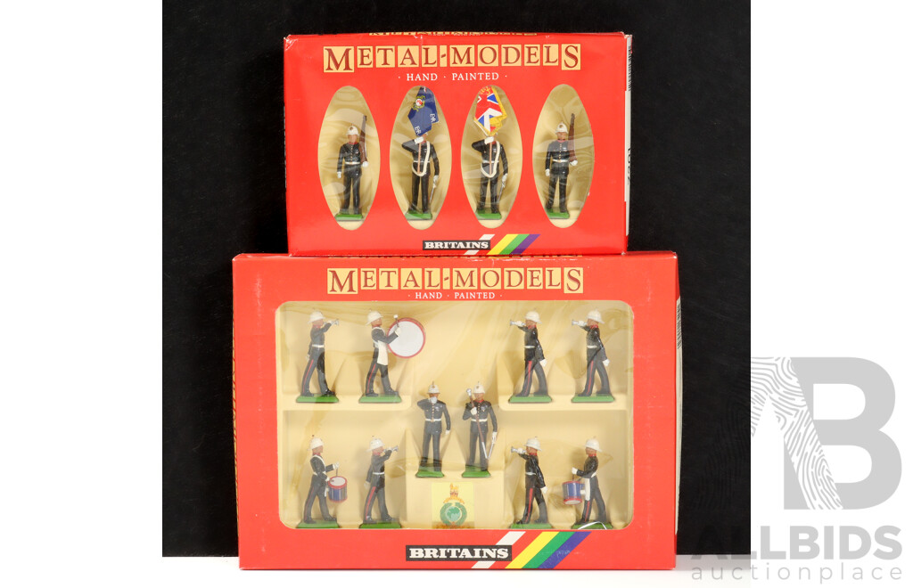 Two Boxed Britains Cast Metal Figures, Royal Marine Colour Party and Royal Marine Drum and Bugles, Made in England - 1:32 Scale