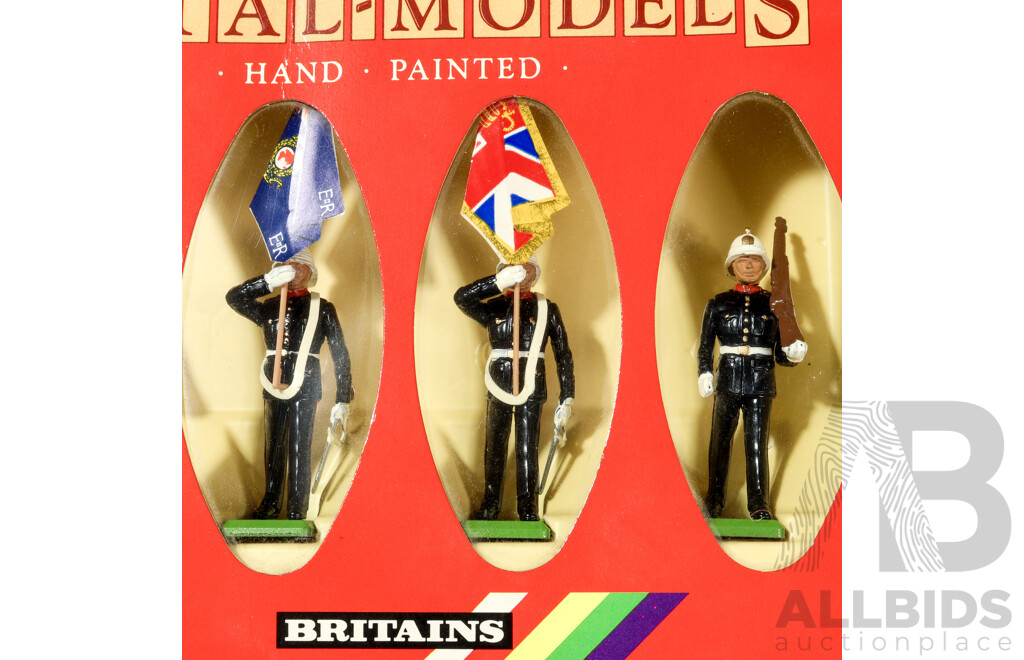 Two Boxed Britains Cast Metal Figures, Royal Marine Colour Party and Royal Marine Drum and Bugles, Made in England - 1:32 Scale